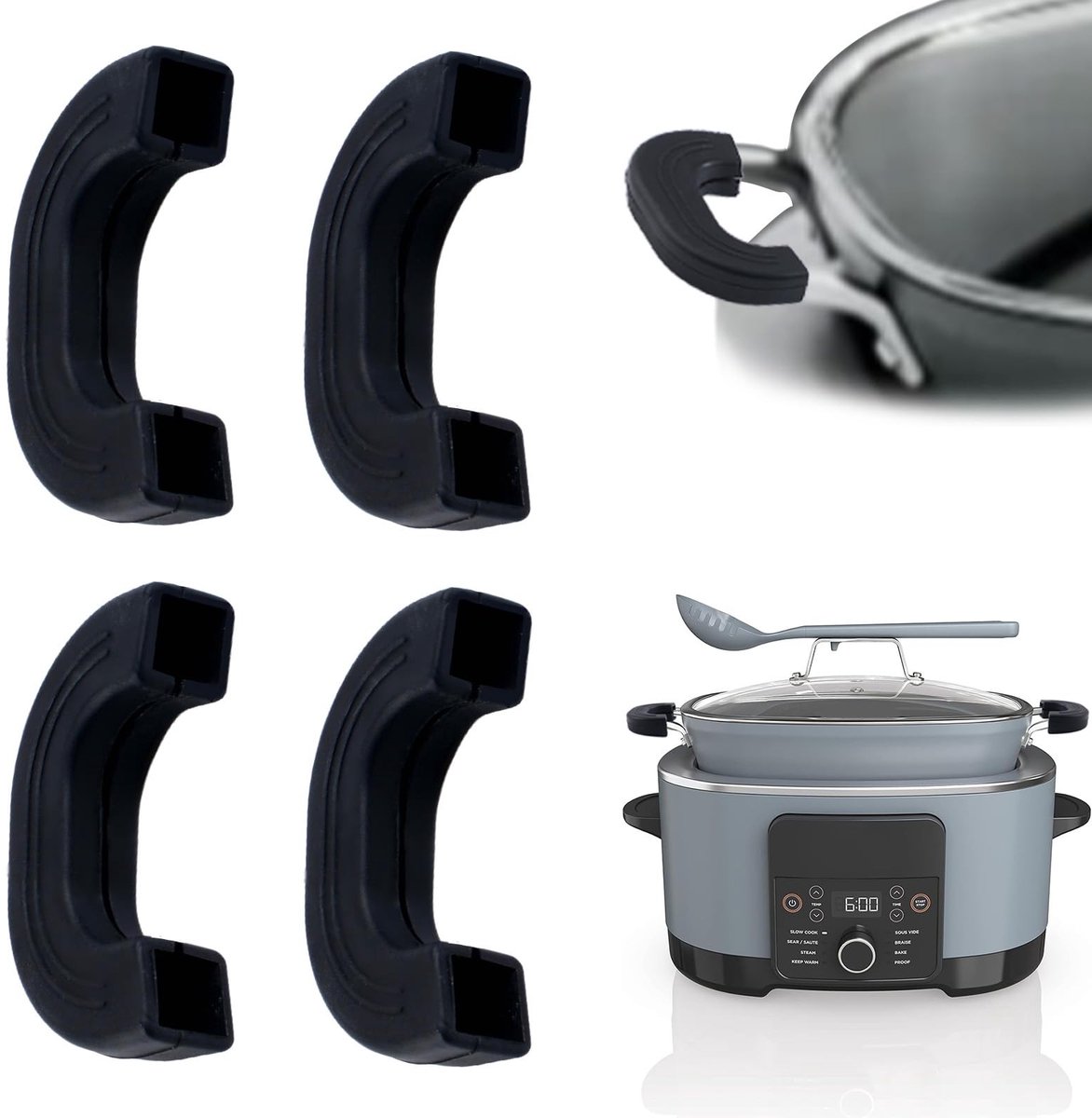 Siliconen handvat cover voor Ninja Crockpot Slow Cooker - zwart, antislip, hittebestendig