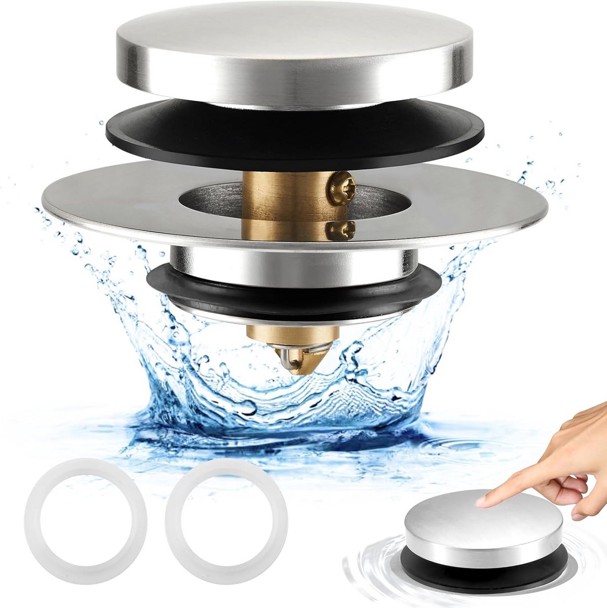 Badstop Universeel - Doucheplug Vervanging - Water Dicht Maken - Drukknop Bediening - 1.5-1.75 Inch - Zilver