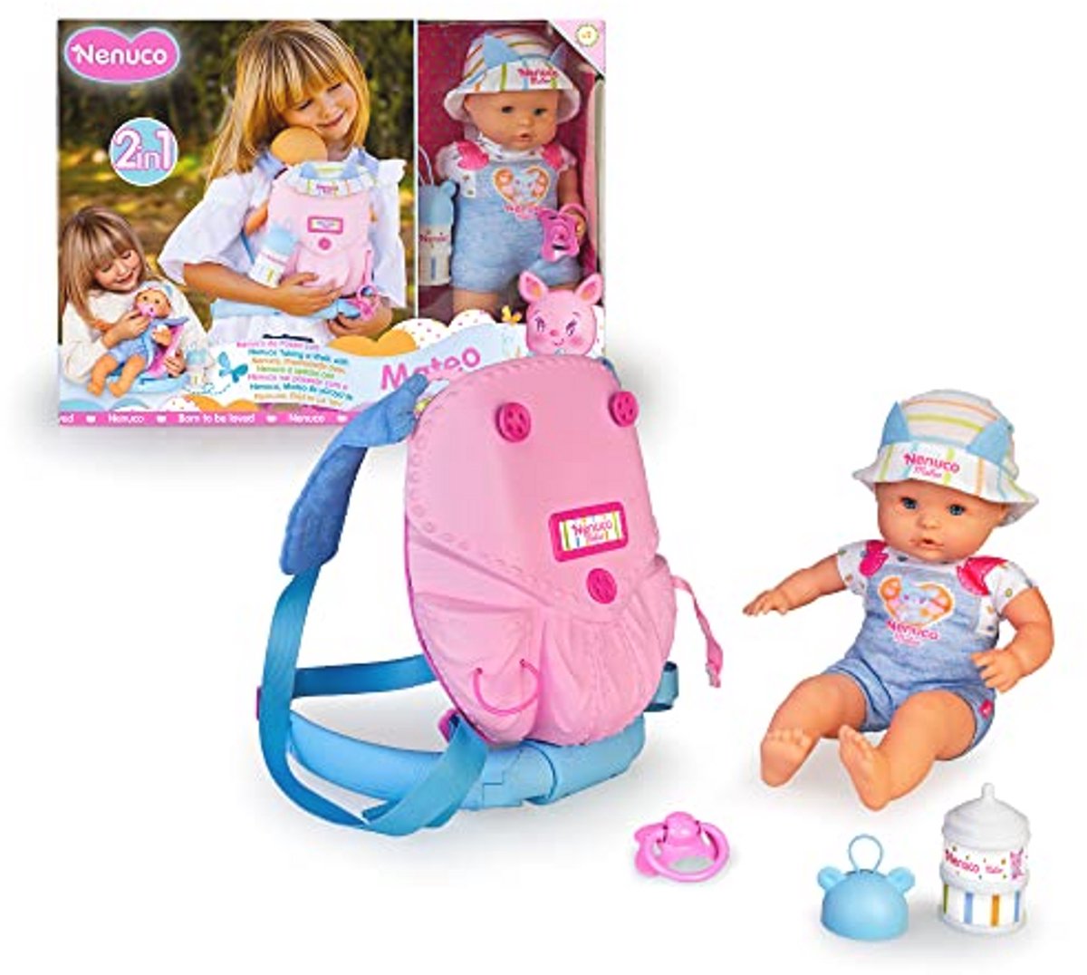 Babypop met draagzak - Zacht lichaam - Rollenspel - Draagzak wordt hangmat - 35 cm - Multicolor