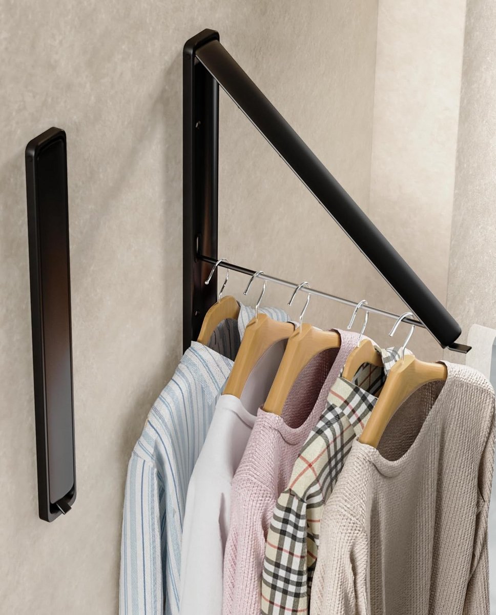 Wandrek Kleding - Droogrek Inklapbaar - Ruimte Besparen - Stevig Metaal - 39 cm Breed - Zw