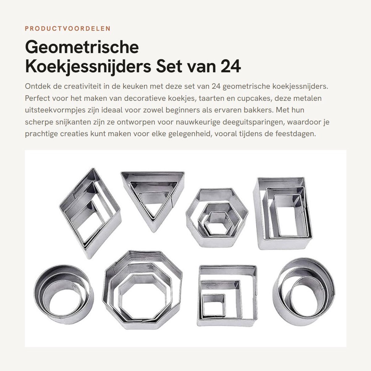 Dailygoods- Koekjessnijders 24-delige set - Geometrische Uitsteekvormen - Roestvrij Staal - Vaatwasmachinebestendig - Compact Ontwerp - Perfect voor Decoreren - Uitsteekvormpjes