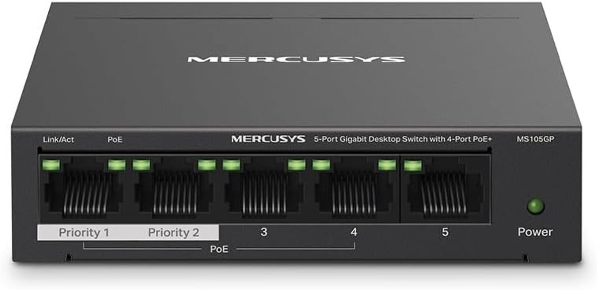 Netwerk Switch - PoE Hub - Netwerk Uitbreiding - 5 Poorten Gigabit - Tot 250m - Zwart