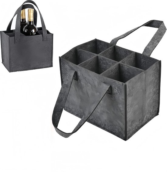 Fles Drager - Felt Tas - Fles Vervoer - Met Verwijderbare Dividers - 6 Flessen - Grijs — afbeelding 2