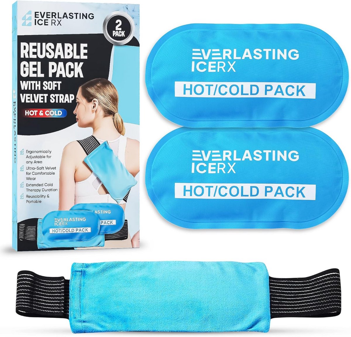 Herbruikbaar Gel Ijspakket - Warm en Koud - Herstel na sport - Verstelbare band - 2 stuks - Blauw
