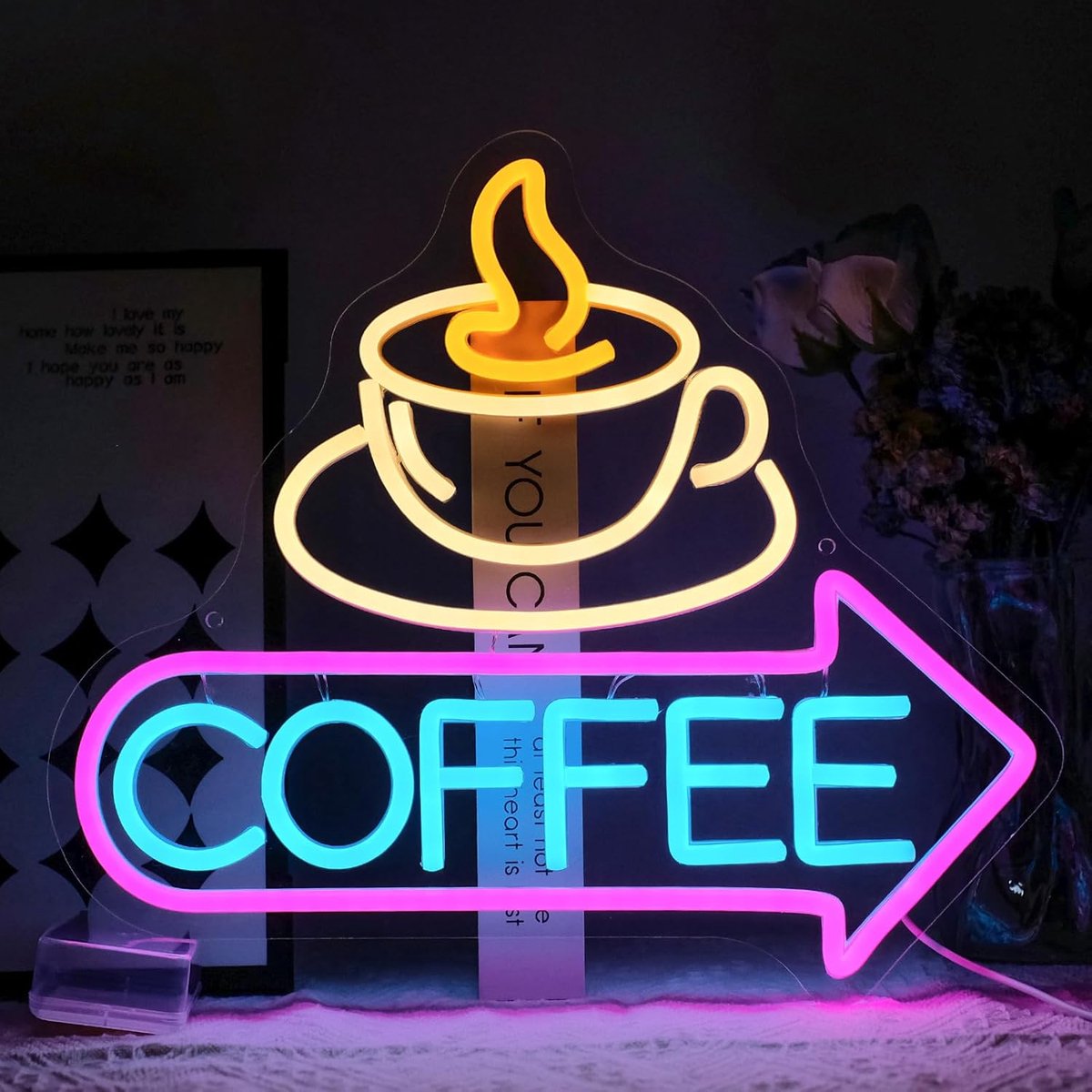 Lzwintrading - Neon Lamp Coffee - Dimbaar - Incl. Ophanghaakjes - Lichtreclamebord voor Winkel, Horeca & Thuis - Neon Sign - Neon Verlichting - Neon Led Lamp - Wandlamp - 37.4 x 32.5 cm