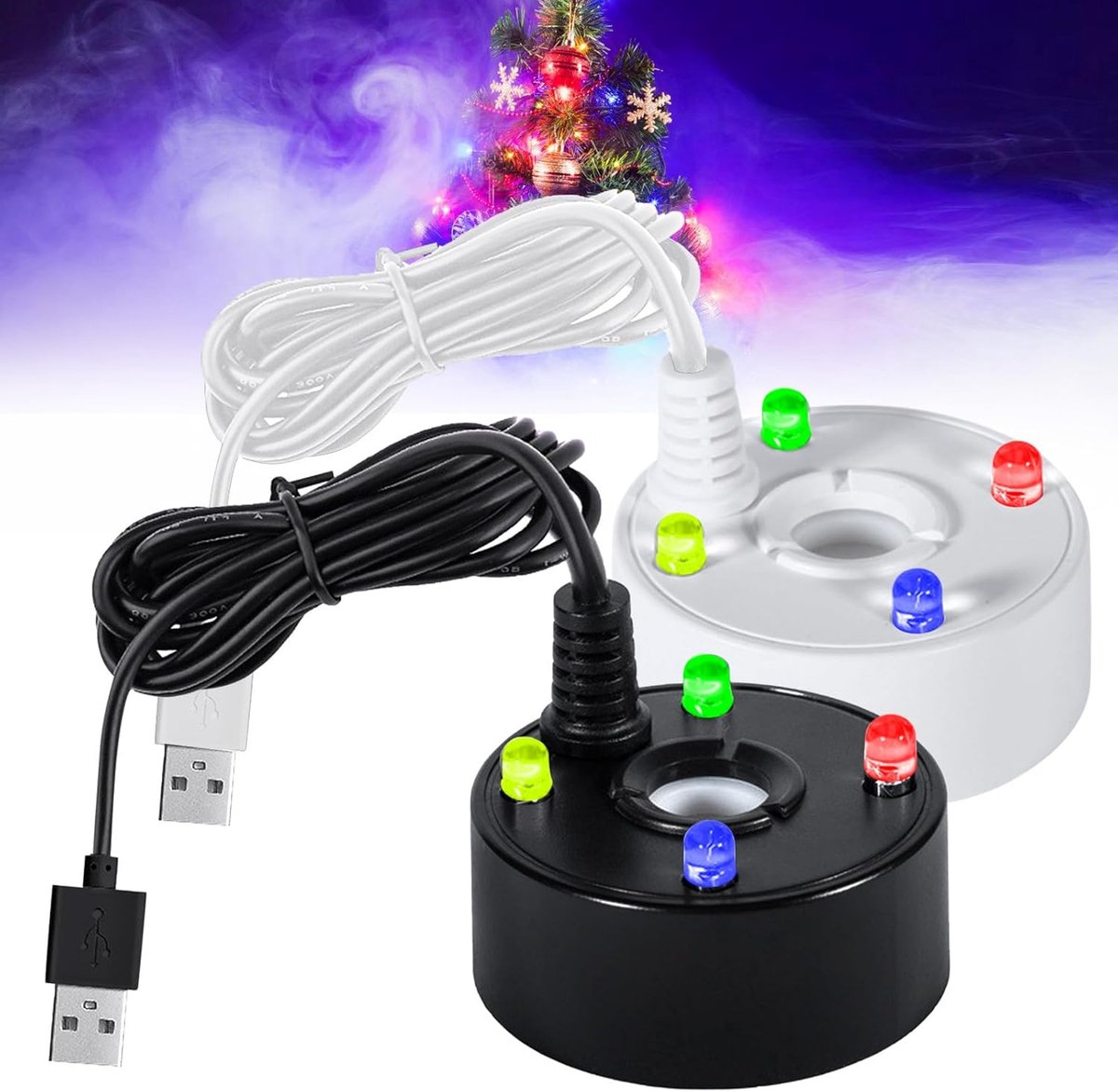 Ultrasone Vernevelaar - Mistmachine Set - Decoratieve Mist Creëren - 4 Kleuren Verlichting - 2 Stuks - Zwart Wit