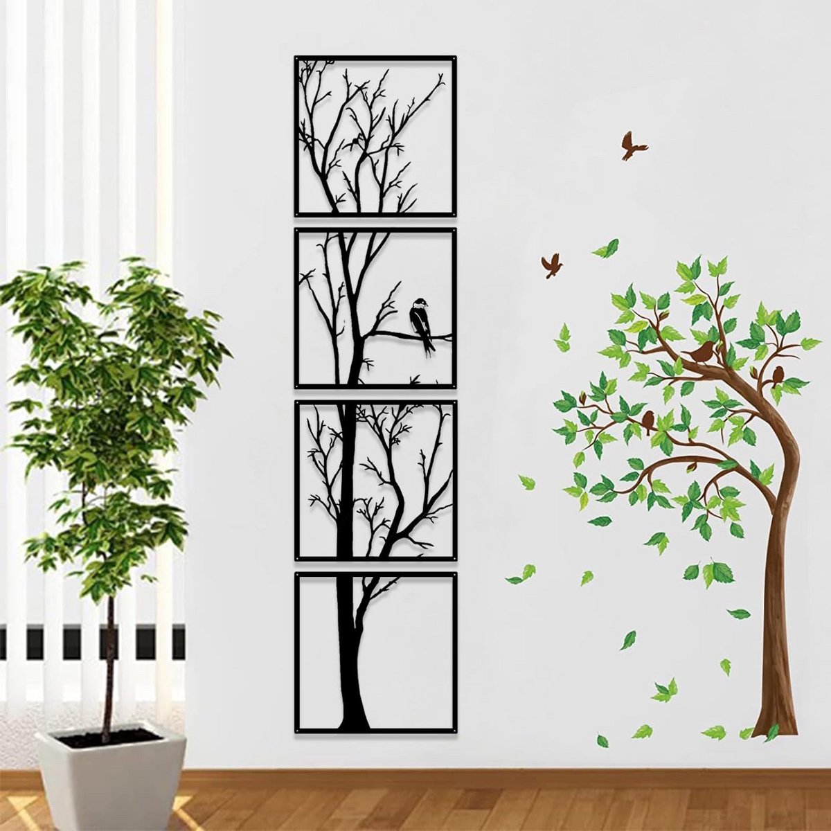 Wanddecoratie Set - Metal Art - Home Aankleden - 4 Delig Ontwerp - 40 x 160 cm - Zwart