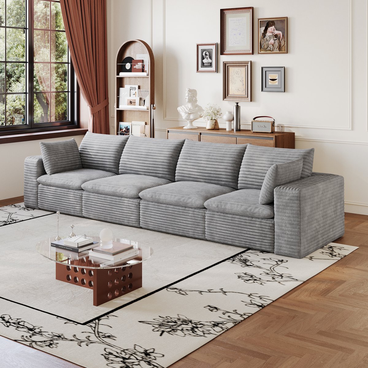 STILVORA Modulaire Hoekbank 340 Cm - Zachte Dubbele Laag Met Afneembare Bekleding - Voor Woonkamer En Slaapkamer - Stof Grijs