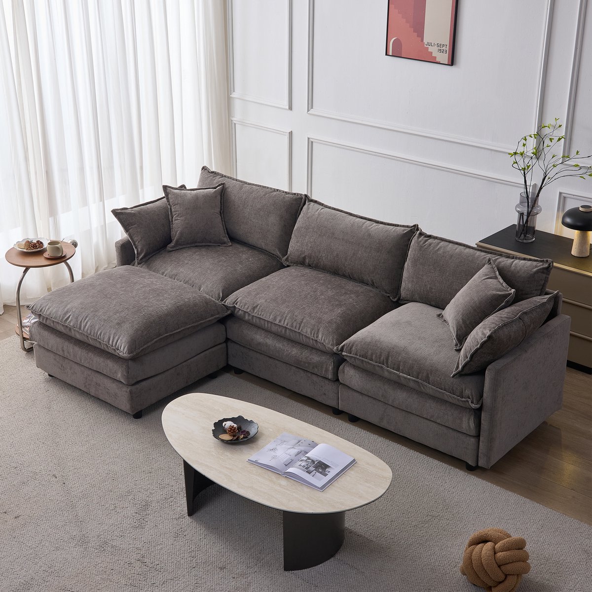 HAUSS SPOLE Hoekbank - Modulaire L-Vorm Bank Met Chaise Longue En Hocker - 3-Zits Voor Woo