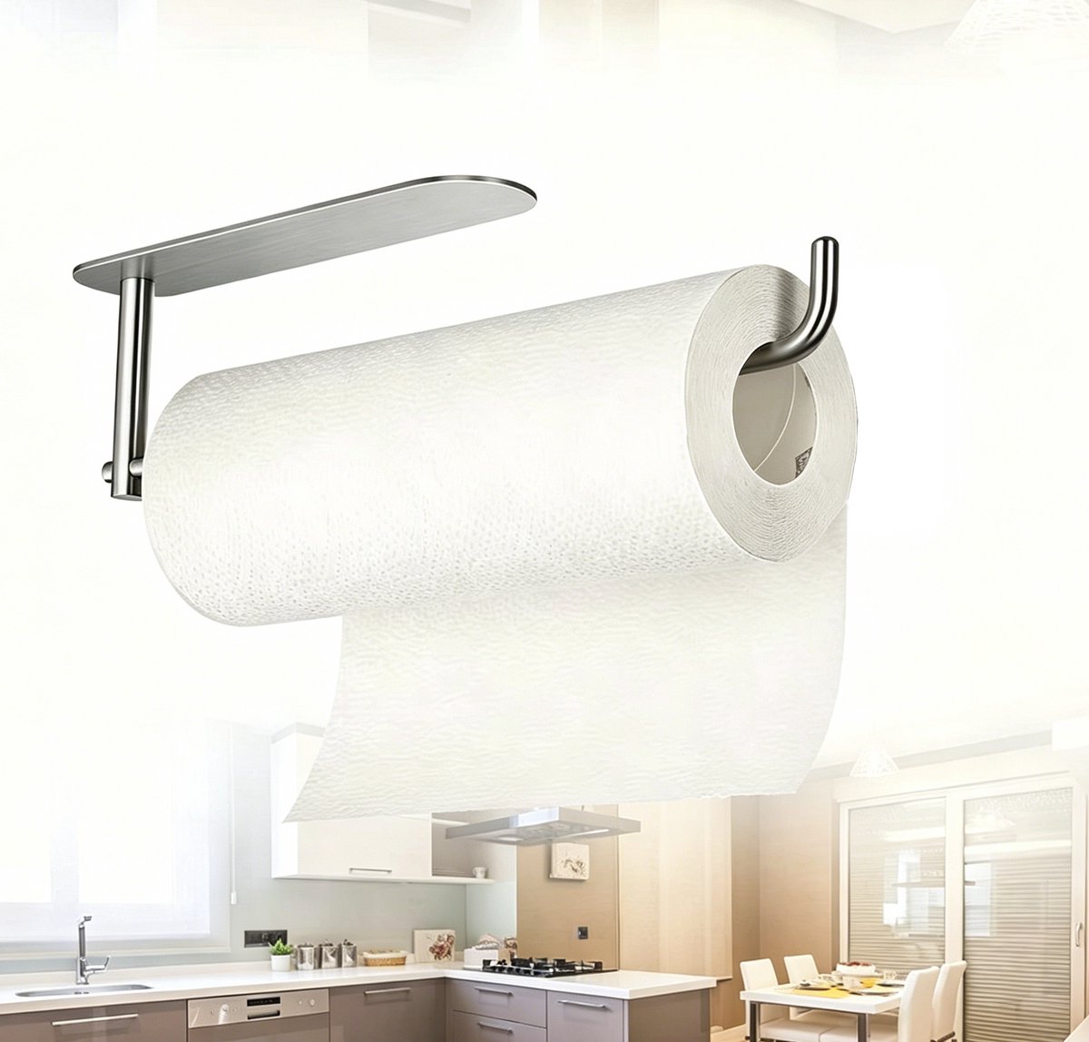 Keukenrolhouder - Roestvrij staal - Zilver - Keukenpapier houder - Keukenaccessoires - Keuken - Keukenpapier - Zelfklevend - Zonder boren