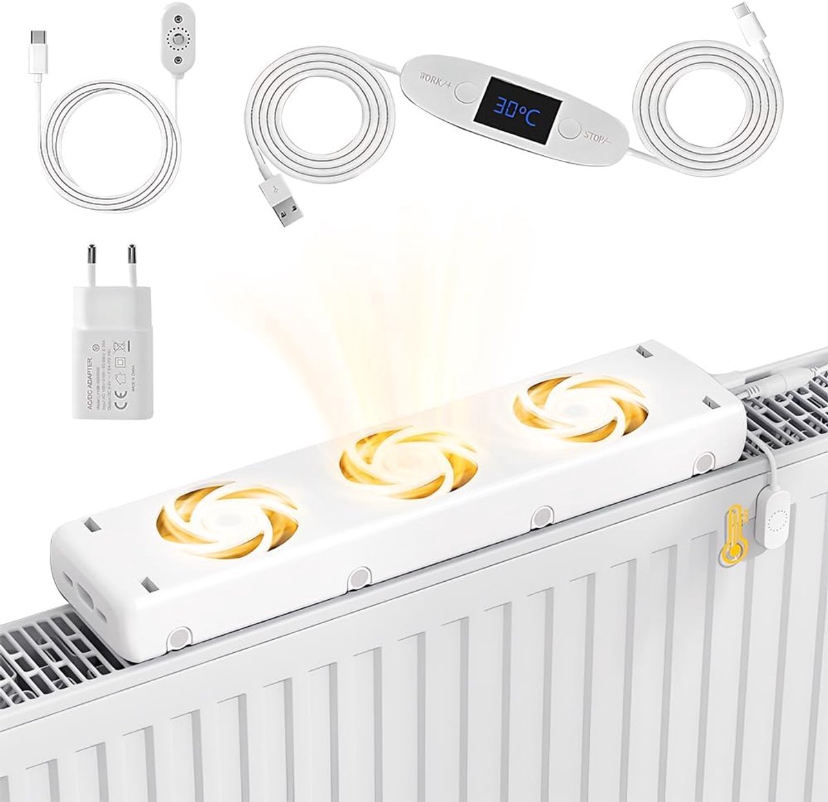 Radiatorventilator - Verwarmingsventilator - Warmteverdeling - Energiebesparend - 30 cm - Wit