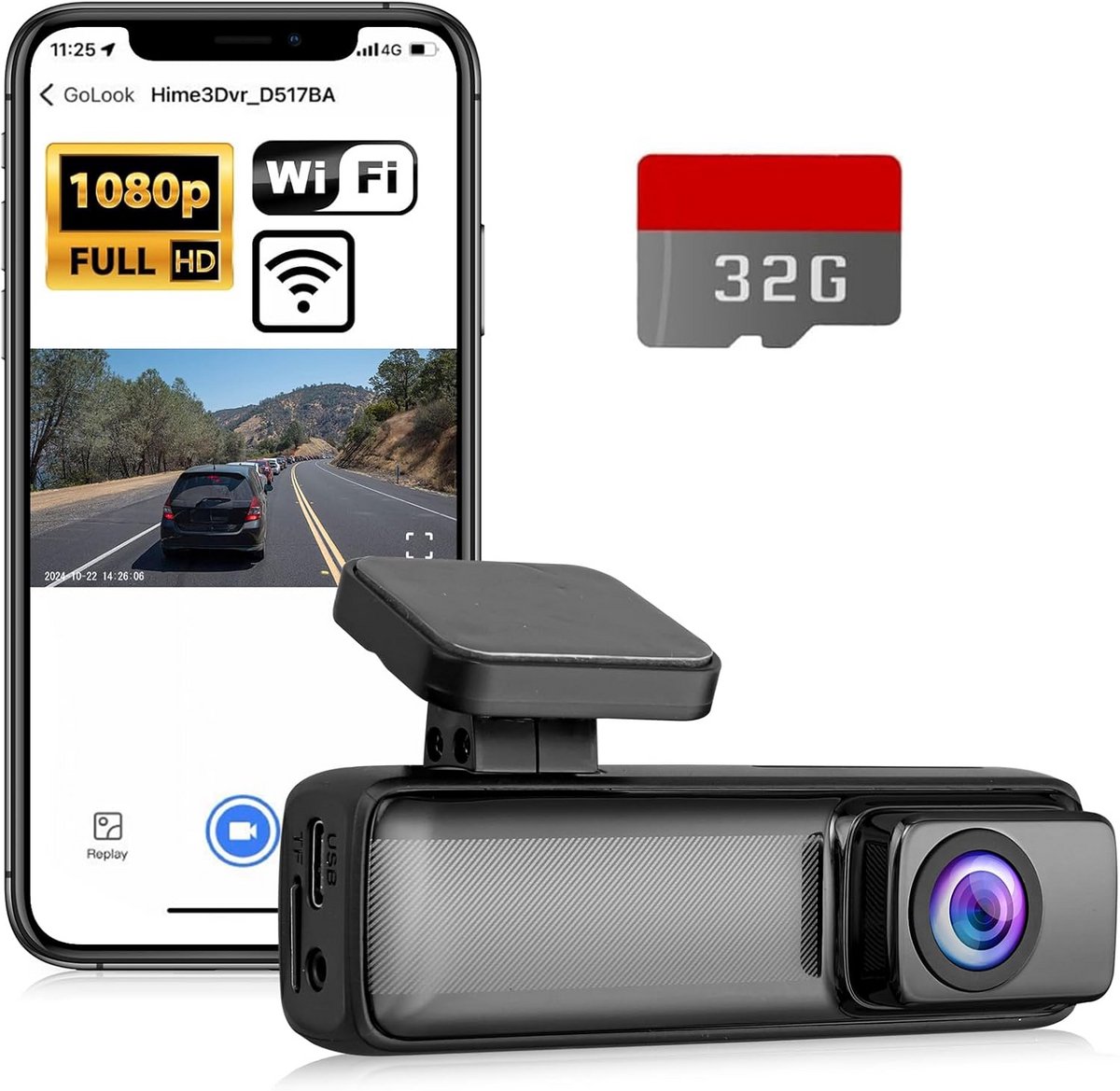 Autocamera - Rijrecorder - Veilige Rit - 1080P Nachtzicht - 160 Graden - Zwart