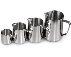 RVS Melk Kannetjes - Opschuim kannen - Koffie Verrijken - Set van 4 - Tot 1000 ml - Zilverkleurig