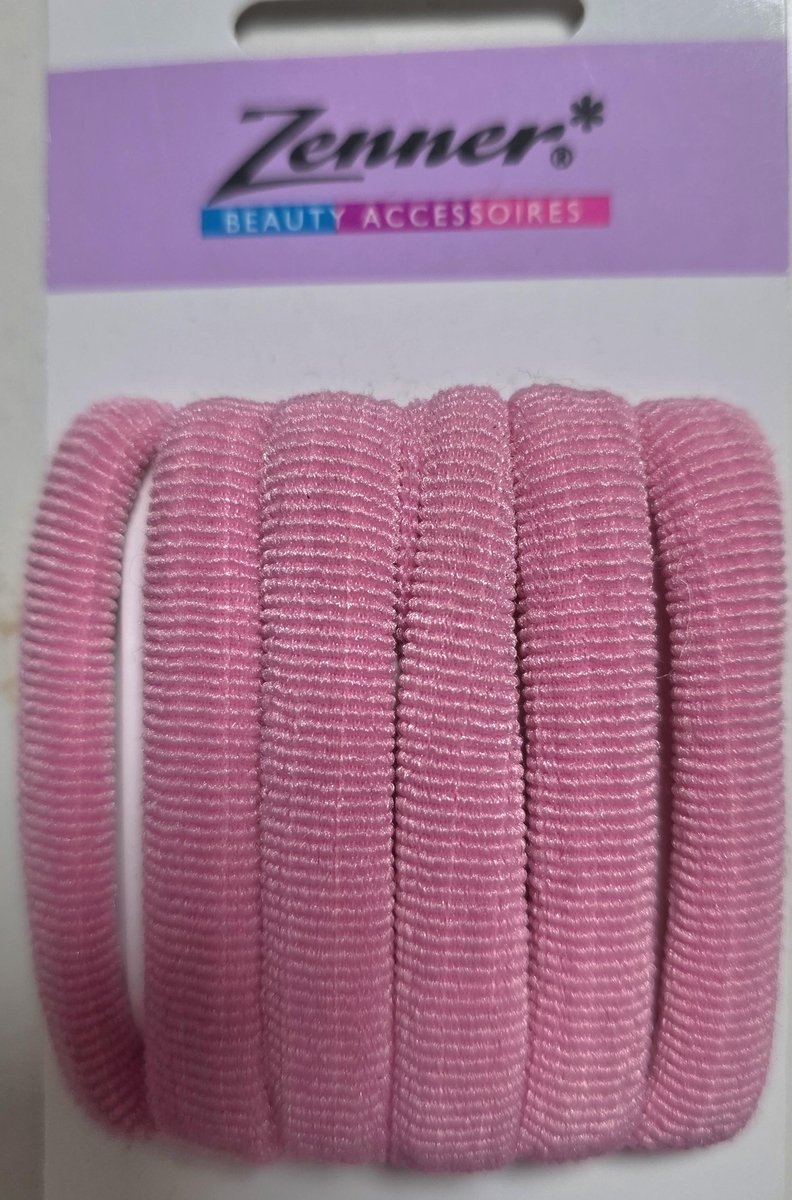 Zenner 6 haarelastieken naadloos licht baby pastel roze - 1 cm breed - zacht - haarelastiekjes roll-up