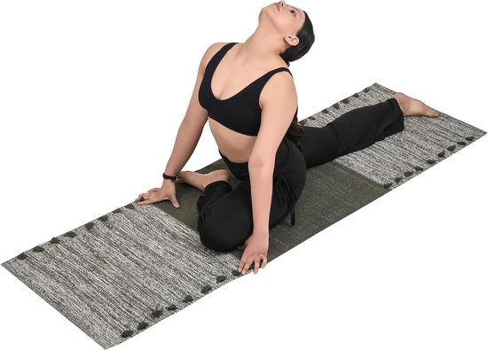 Yogamat Biologisch Katoen - Handgeweven Tapijt - Thuis Fitness - Antislip Oppervlak - 183 x 61 cm - Indigo Maan van Yogamat — afbeelding 3