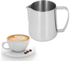 Melkkan - Opschuimkaraf - Koffiebereiding thuis - Dubbele V-opening - 450ml - Zilver