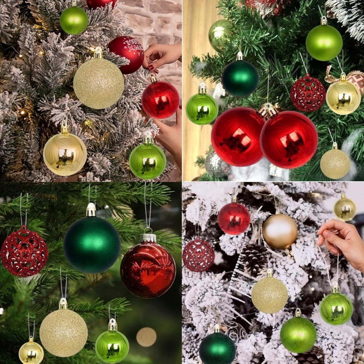 Kerstballen Set - Decoratie ballen - Kerstboom versieren - Onbreekbaar plastic - 100 stuks - Goud Groen Rood – foto 3