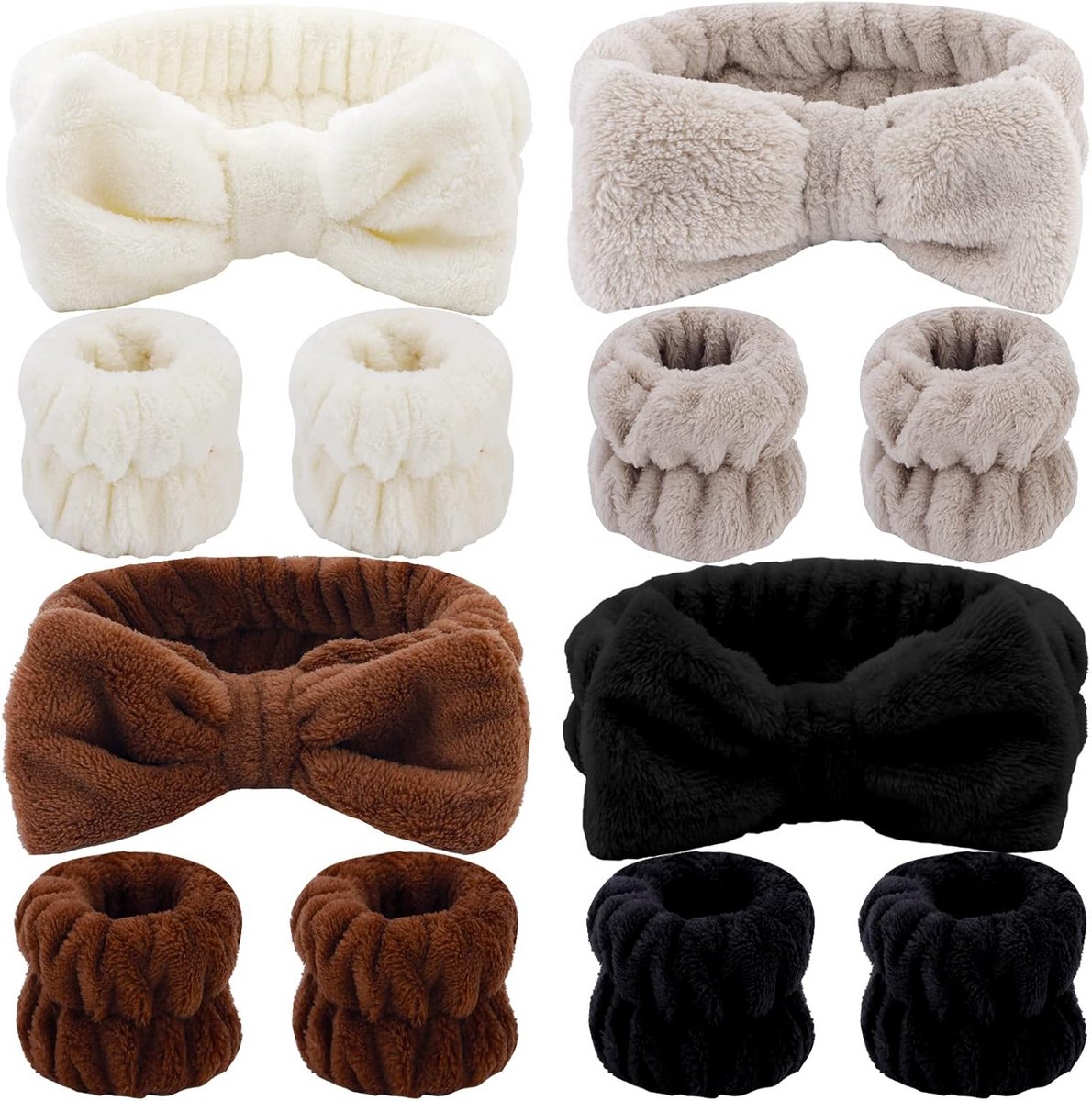 Hoofdband en polsbandjes - Make-up set - Gezichtsreiniging - Zachte microvezel - 4-delige set - Neutrale kleuren