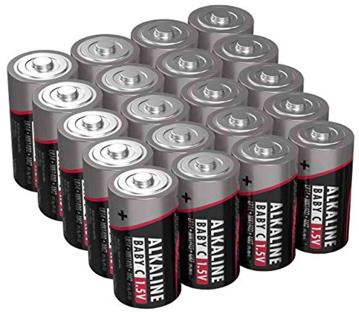 Batterijen Baby C - Alkaline Energiebron - Apparaten Voeden - Lekvrij Ontwerp - 20 stuks - Zilver