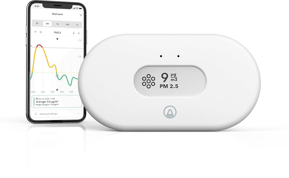 Luchtkwaliteit Monitor - Fijnstofmeter - Gezonde Lucht - WiFi Connectie - 17 cm - Wit
