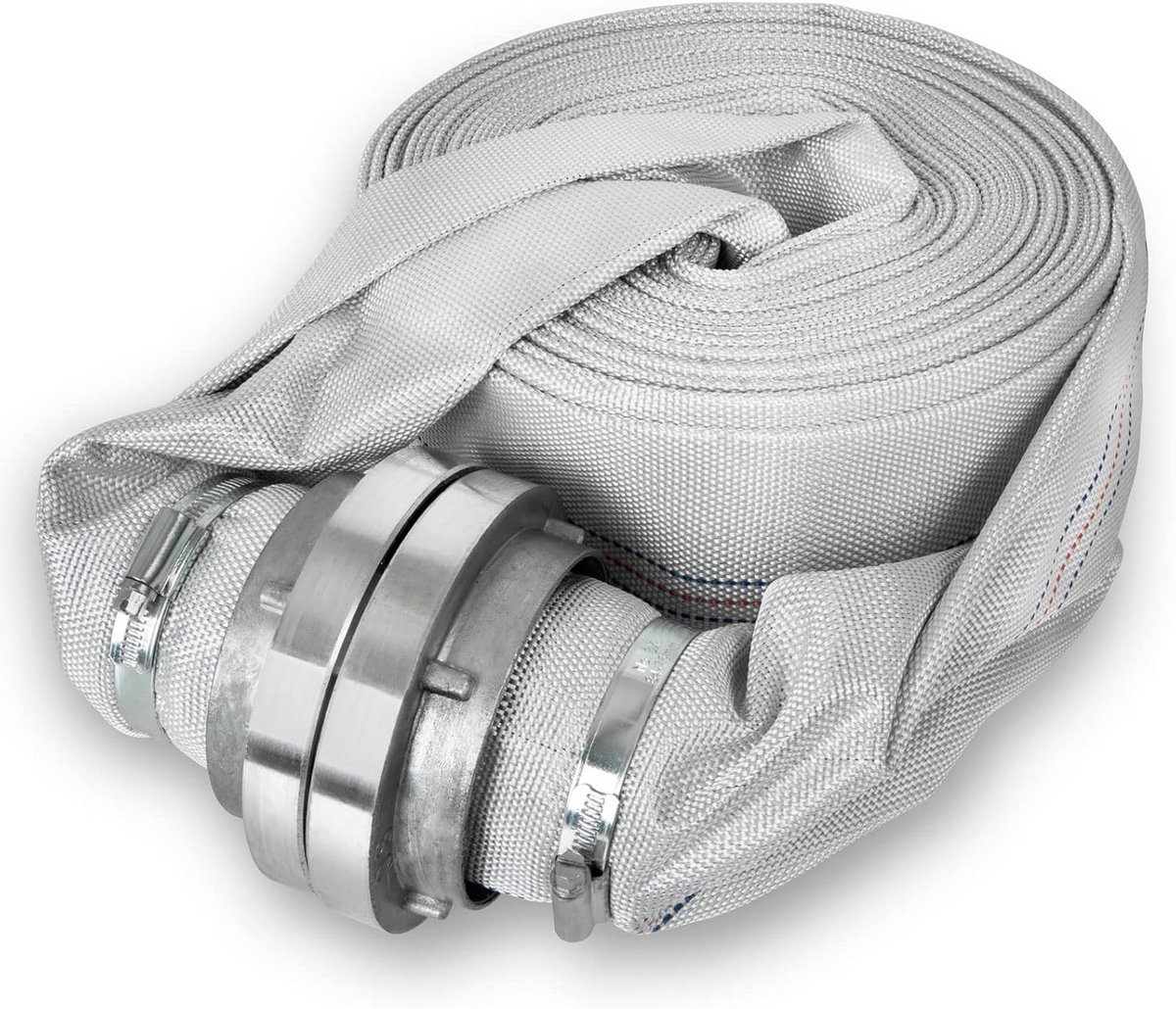 Platte Slang - Textielslang Waterslang - Water Verpompen - Met Storz Koppeling - 20 Meter - Zilver/Zwart