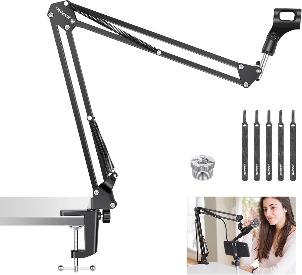 Microfoonarm - Schaararmhouder - Opname Maken - Verstelbare Hoek - Tot 1.5 kg - Zwart