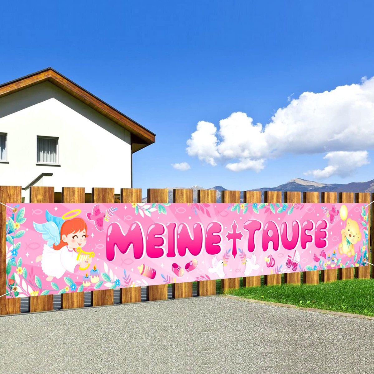 Dailygoods- Doopbanner Lange Stof - Decoratie voor Doopfeest - Roze Themafeest - 270 x 40 