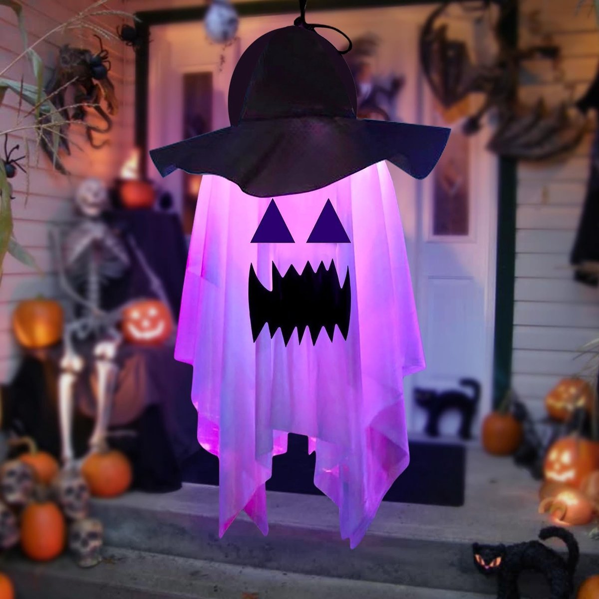 Dailygoods- Spookhoed Lichtgevende Decoratie - Halloween Decoratieset - Buiten/Binnen - Tuinfeest - Griezelige Decoratie - Batterijen Inbegrepen - Halloweendecoratie