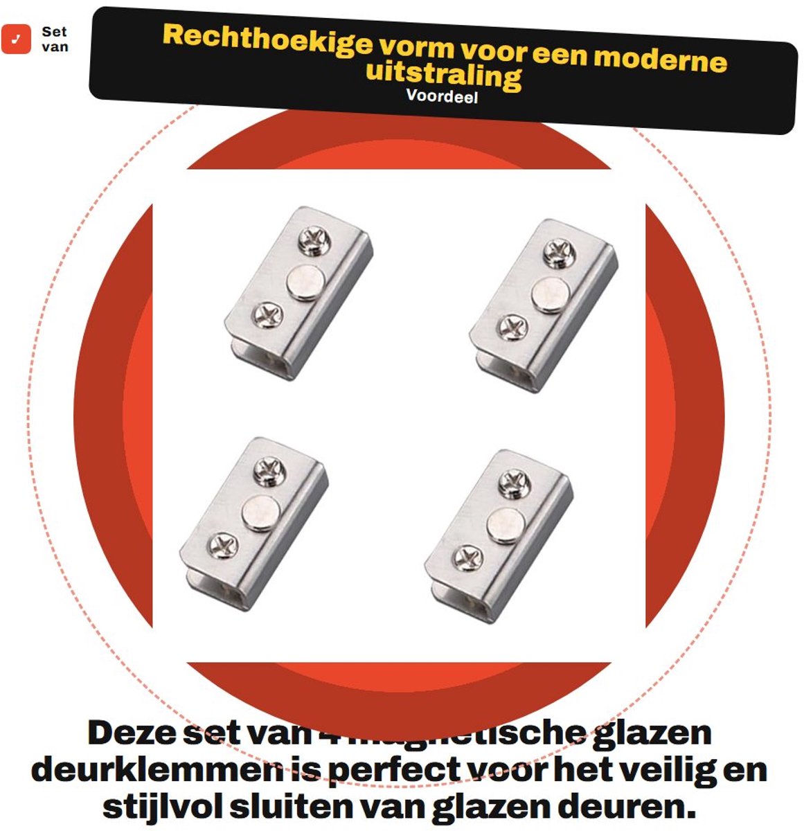 Dailygoods- Glazen Deur Klem Magnetisch - 4 Stuks - Antislip - Roestvrij Staal - Rechthoekige Klem - Voor 5-8 mm Glas - Glasklem