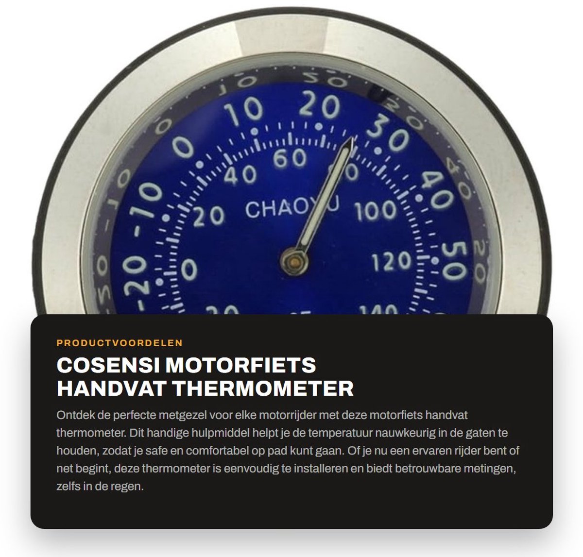 Dailygoods- Thermometer Waterproof - Thermometer Motorrijders - Thermometer Dial - Thermometer Temperatuur - Thermometer 37.5 mm - Schokbestendig - Motorcycle Thermometer