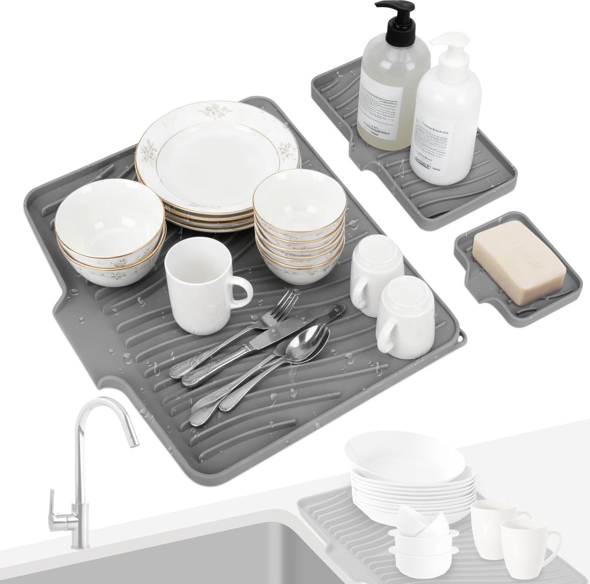 Dailygoods- Afdruipmat set van 3 - Hittebestendig siliconen - Multifunctionele afdruipmat - Afvoerlip - Drogen van servies - Keukenaccessoire - Druipmat