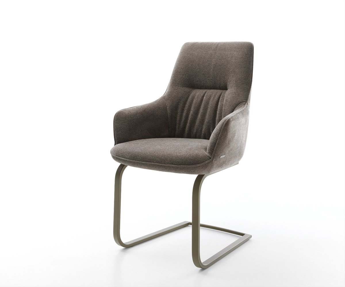 Sledestoel Zelia-Flex met armleuning sledemodel vlak afwerking met titanium zachte stof met structuur taupe pocketveer kern