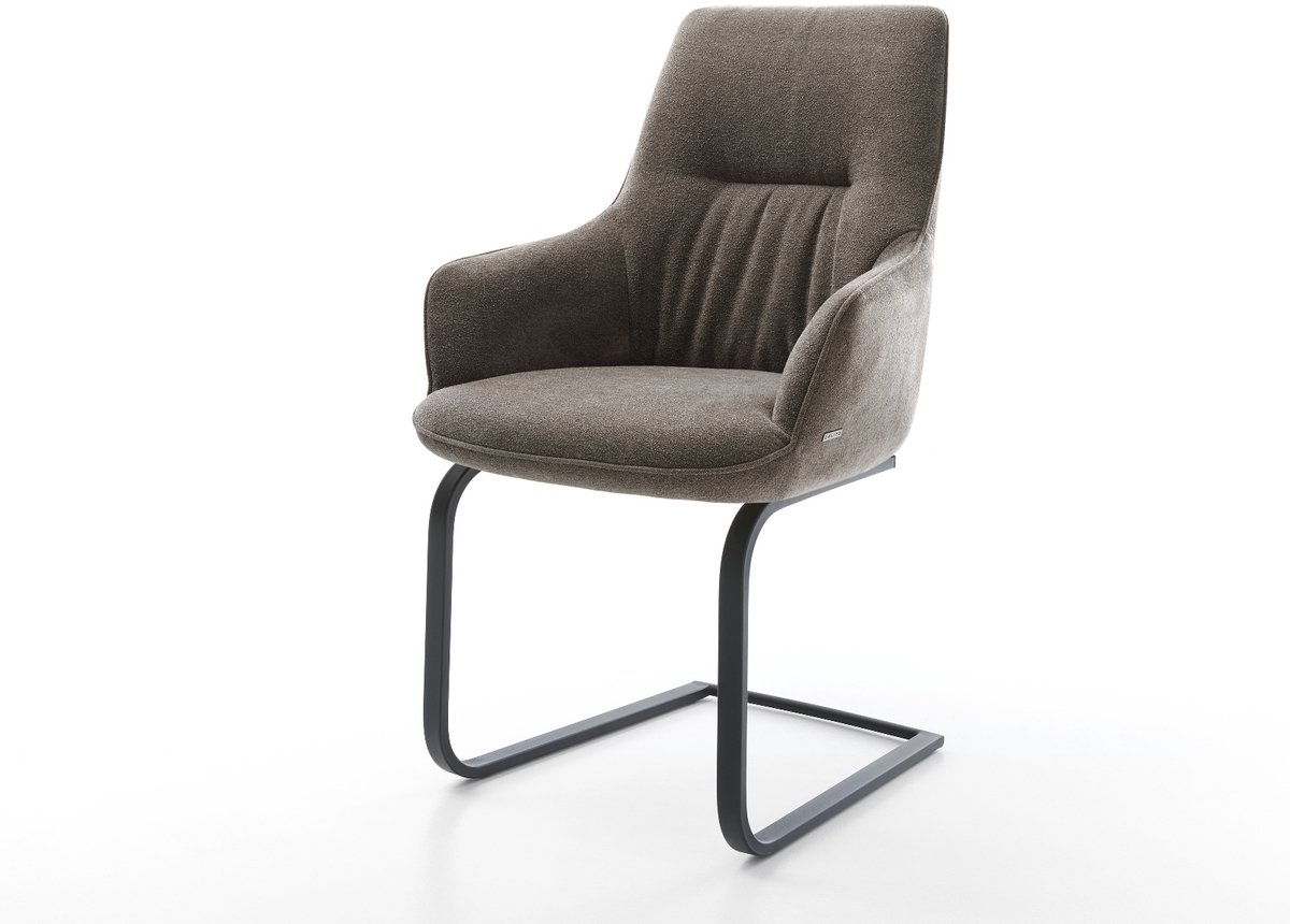 Sledestoel Zelia-Flex met armleuning sledemodel vlak zwart zachte stof met structuur taupe pocketveer kern
