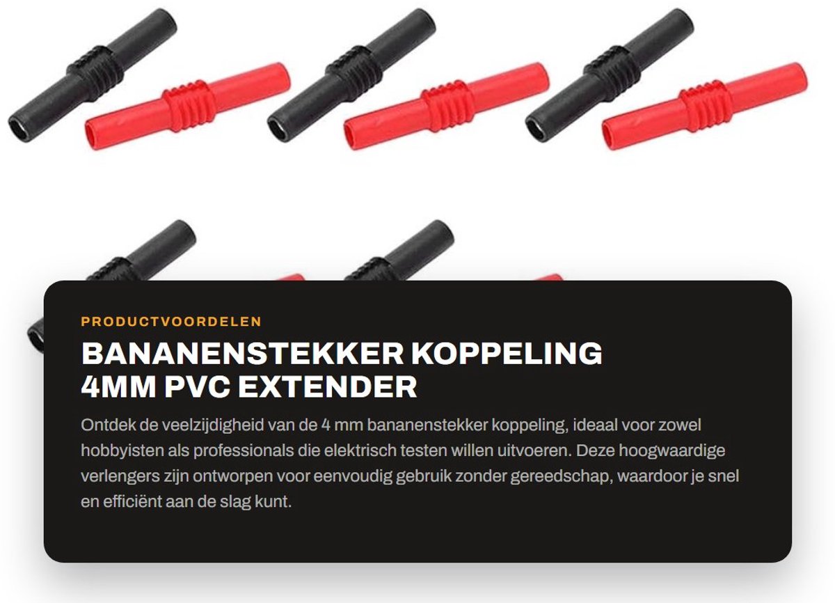 Dailygoods - Bananenstekker Koppeling - 4mm PVC Extender - Eenvoudig te gebruiken - Duurzaam en vlamvertragend - Geschikt voor elektrisch testen - 10...