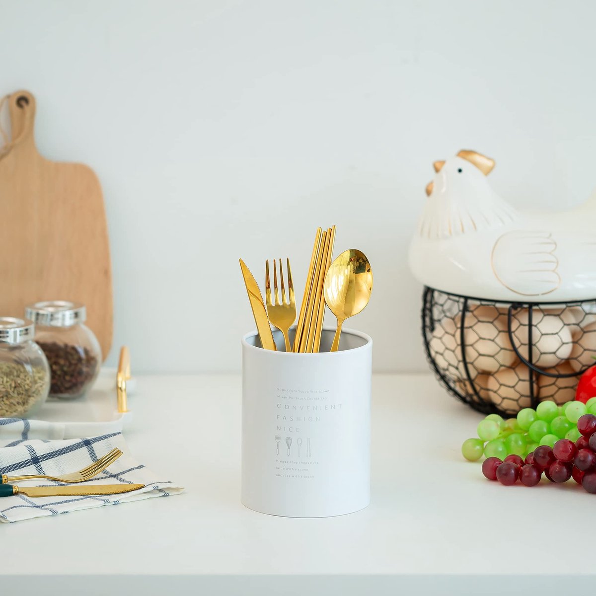 Dailygoods- Bestekhouder Roestvrij Staal - Bestekpot - Keukengerei Houder - Bestekmand - Duurzaam - Vintage Nordic Stijl - Keukenorganizer