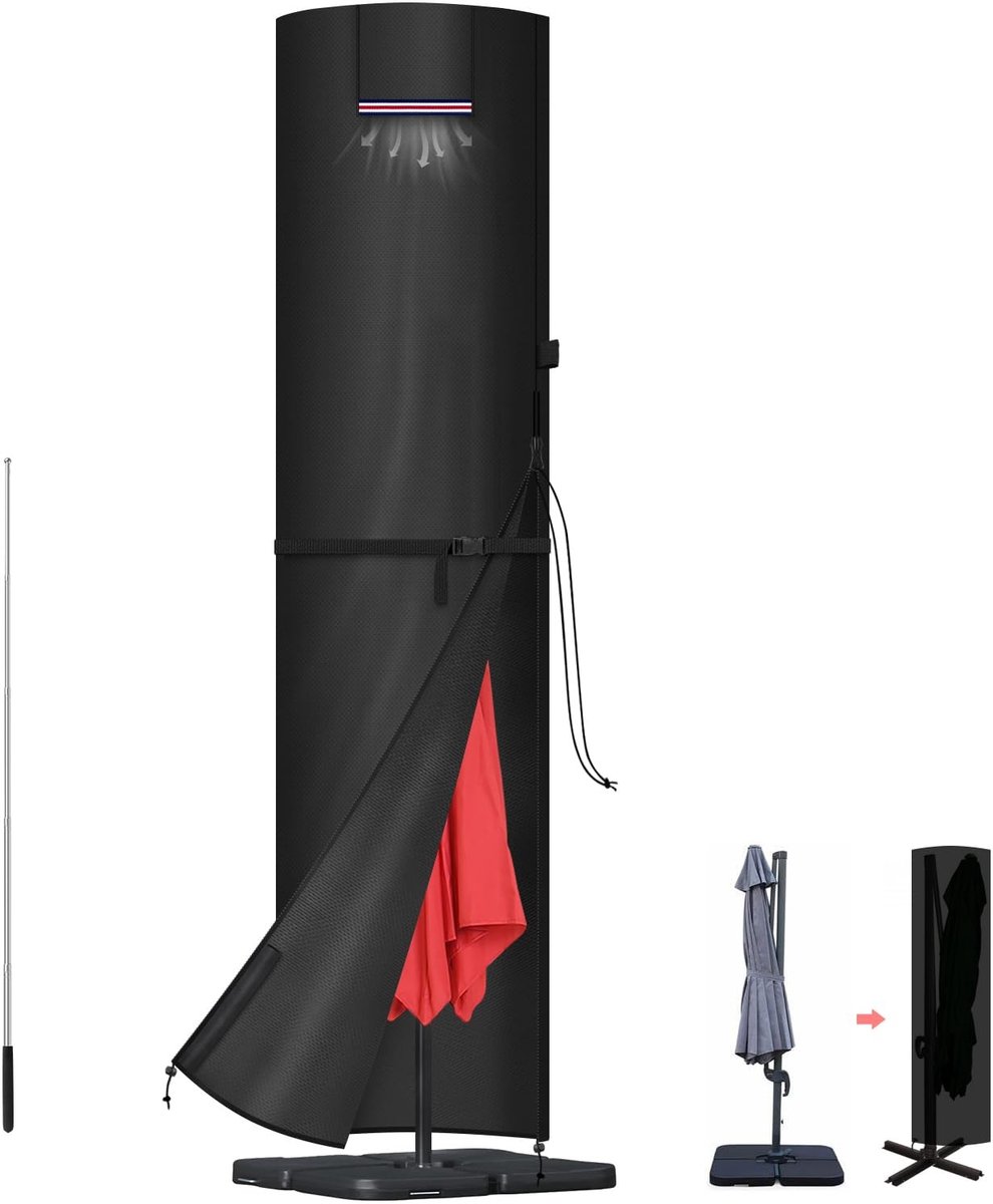 Dailygoods- Parasolhoes Waterdicht - Parasolhoes voor Zweefparasol - Parasolhoes met Rits en Stok - Parasolafdekking - 420D Oxford-Stof - 280x60/60cm
