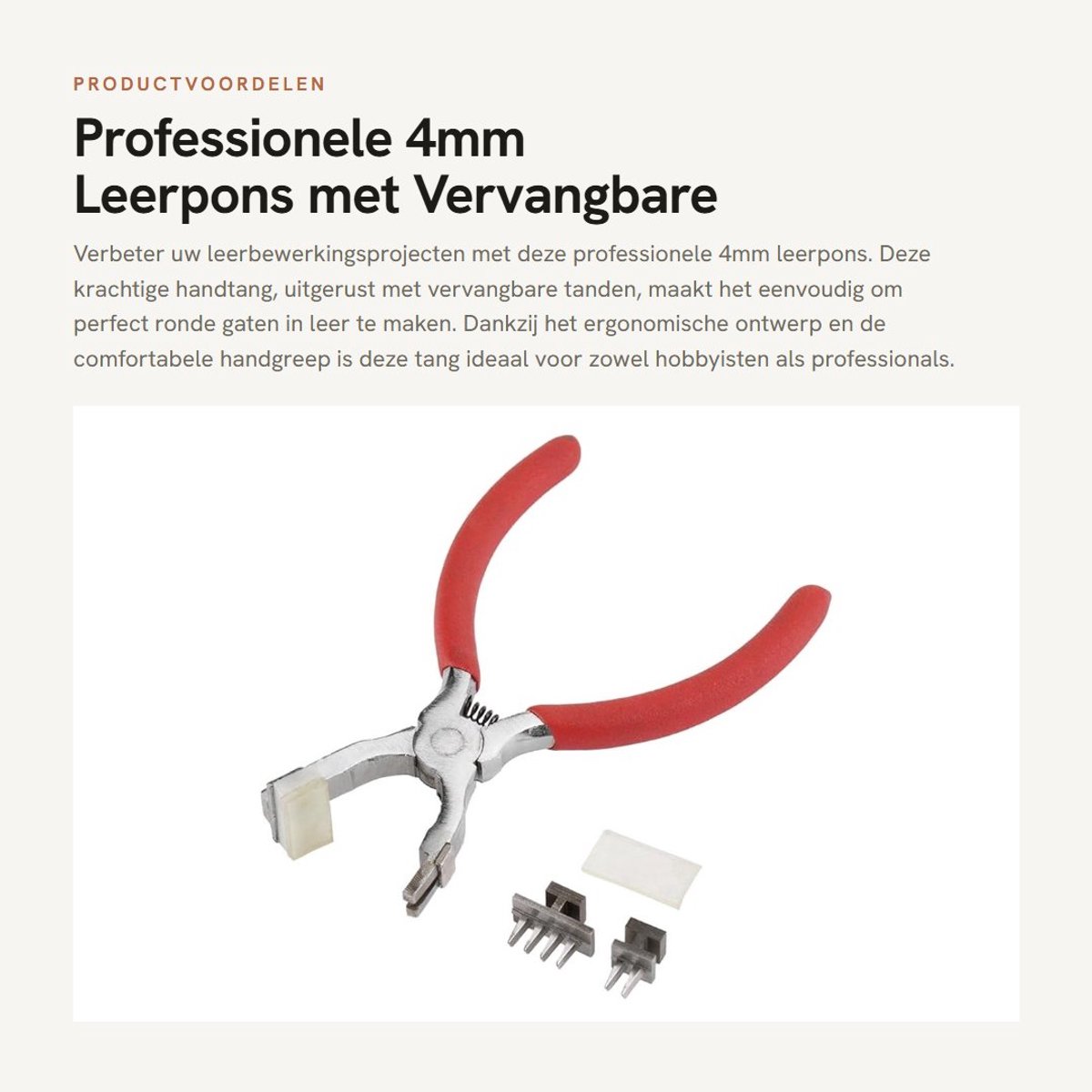 Dailygoods- Lederen Perforator - Hoogwaardige Staal - Vervangbare Tanden 2/4 - Handgereedschap - Comfortabele Handgreep - Totale Lengte 140mm - Lederen Gaatjesmaker
