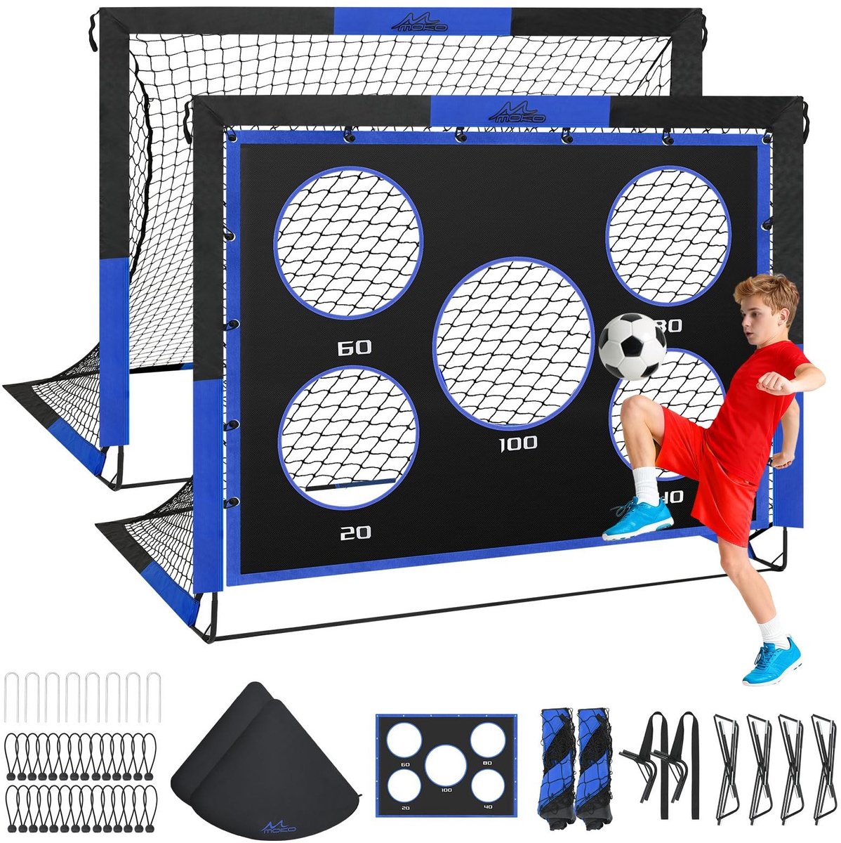 Dailygoods- Voetbaldoelen Set van 2 - Pop-Up Doelnet 5x4 FT - Trainingsmateriaal voor Kinderen - Voor Buiten Sport - Inclusief Doelpaneel - Voetbalnet