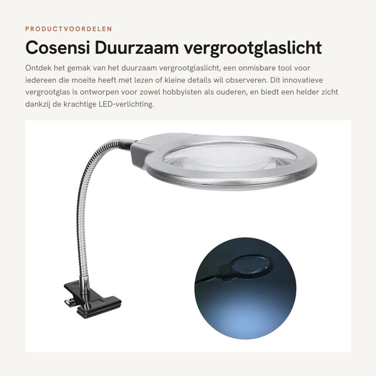 Dailygoods - Duurzaam vergrootglaslicht - Vergrootglasklem - LED-verlichting - Handzaam formaat - Perfect voor lezen - Ideaal voor hobbyisten en ouderen