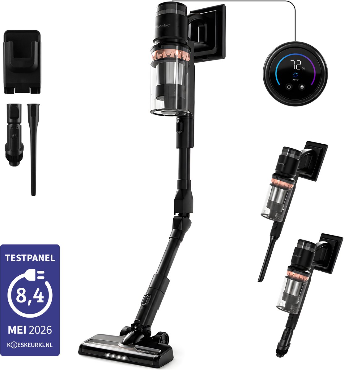 Bloomfold Swift Draadloze Steelstofzuiger – Krachtige Steelstofzuiger Draadloos met 60 minuten Accuduur, HEPA Filter en Laadstation