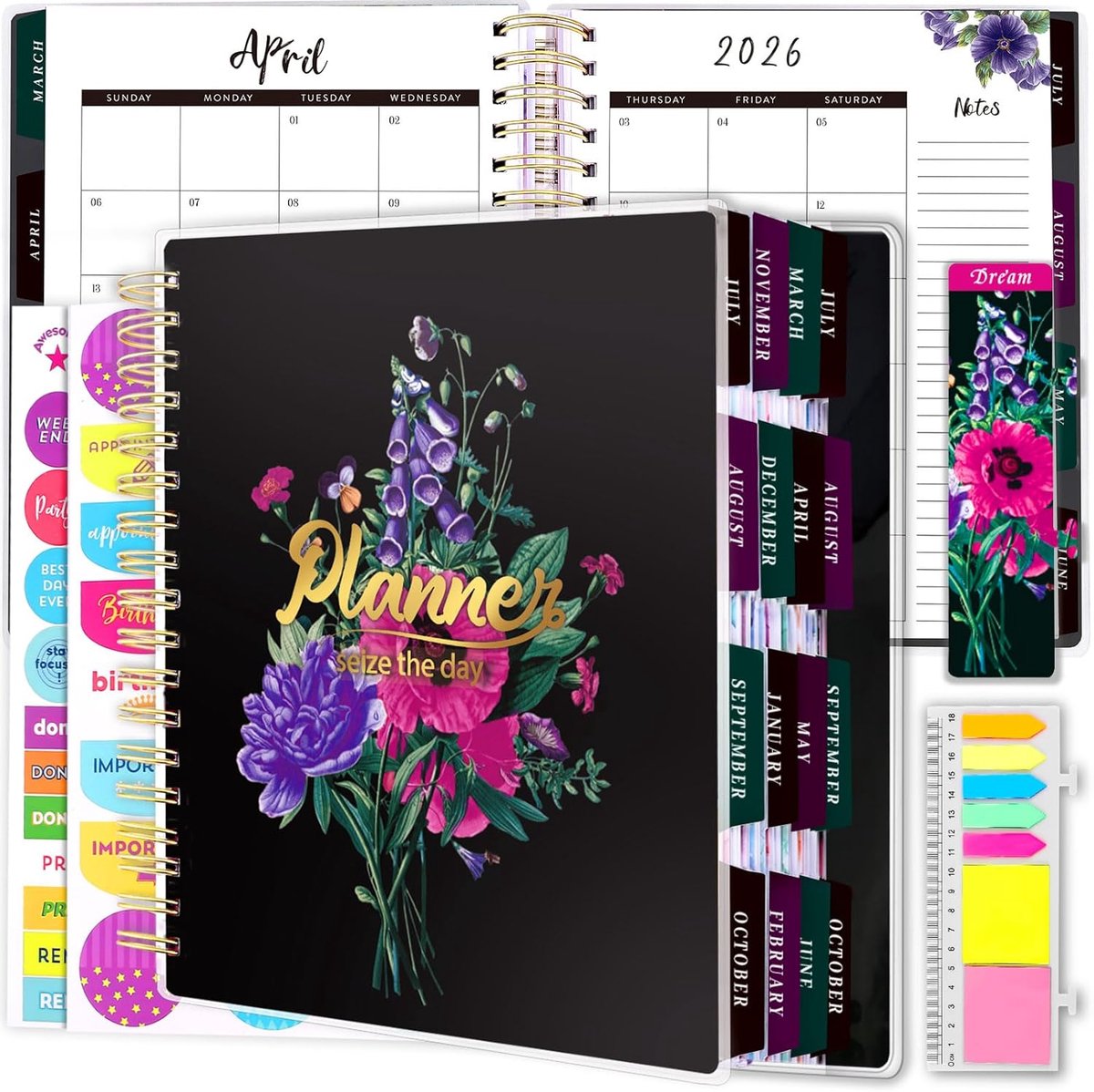 Academische Planner - Jaaragenda 2024-2025 - Dagelijkse Planning - 18 Maanden Planning - 24.89 x 23.19 cm - Zwart Goud