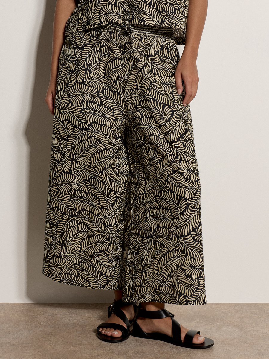 Katoenen culotte met bladprint