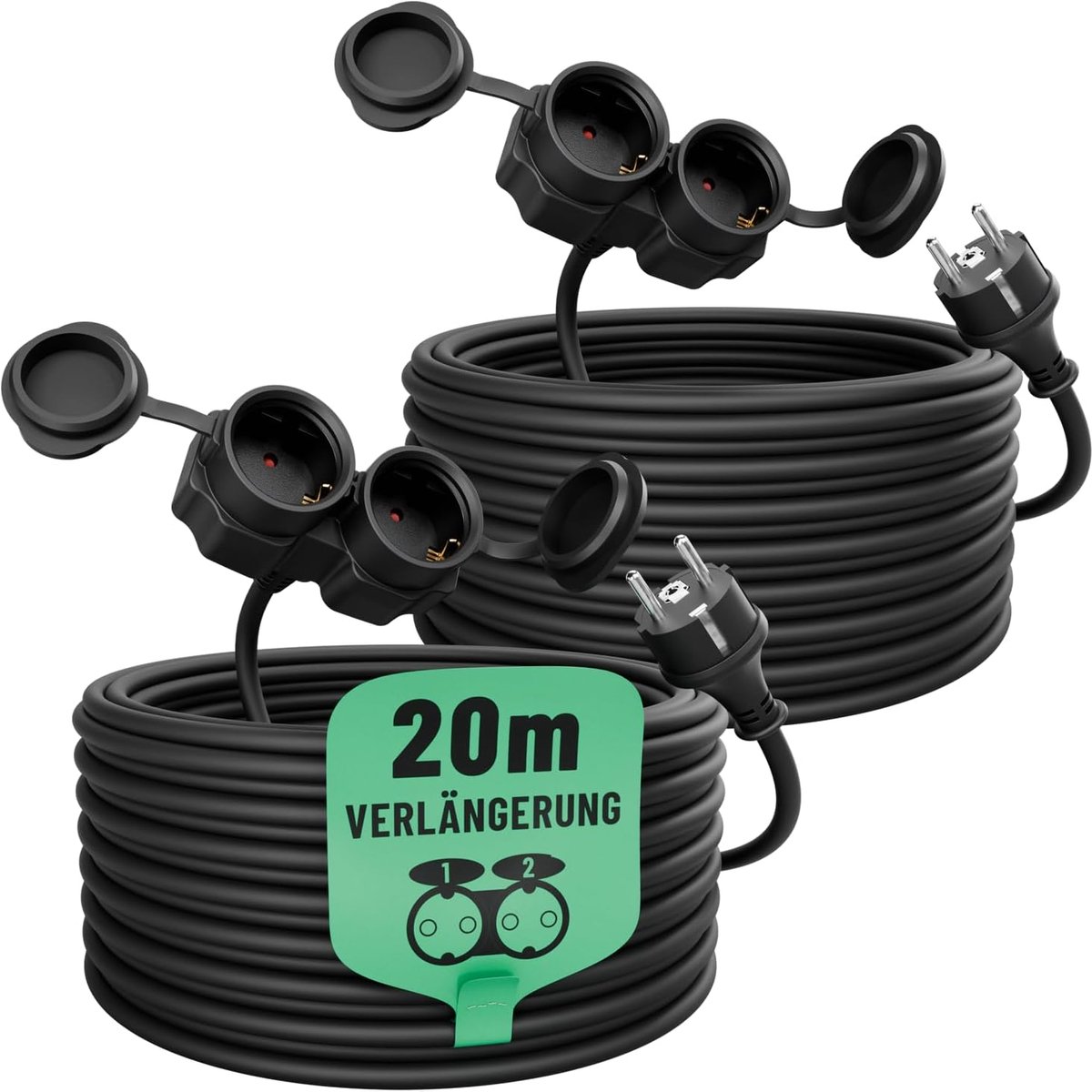 Verlengkabel - Zwart - 20 m - Waterdicht IP44 - Voor Buiten