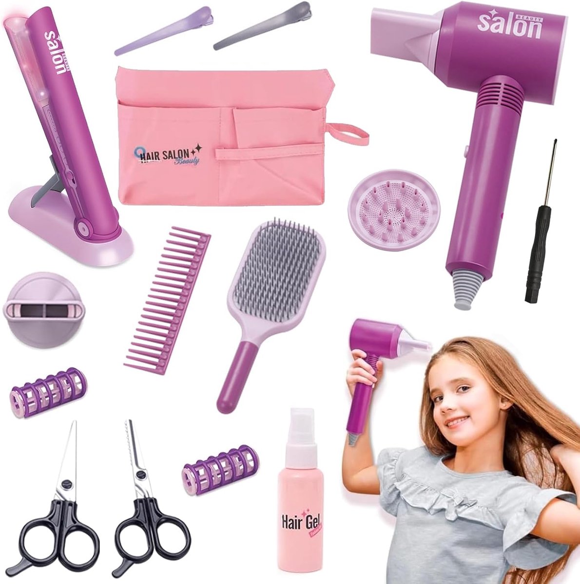 Kinder Make-up Set - Speelgoed Kappersset - Rollenspel Spelen - Realistische Geluiden - 14 Delig - Roze