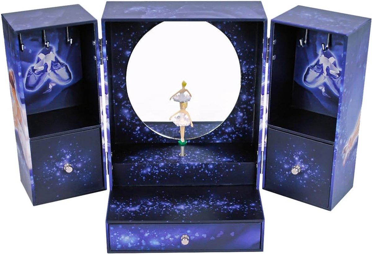 Muziekdoos Sterrendanseres - Juwelendoos Ballerina - Sieraden Opbergen - Zwanenmeer Melodie - 21 x 275 cm - Marineblauw