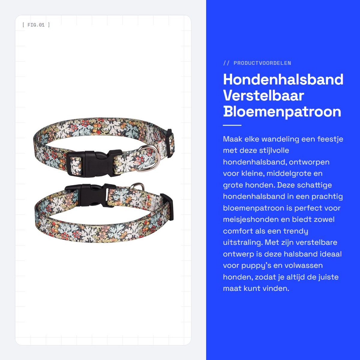 Dailygoods- Hondenhalsband Verstelbaar - Hondenhalsband Zacht - Hondenhalsband Bloemen - Hondenhalsband Duurzaam - Hondenhalsband Maat XL (43-71 cm) - Hondentuig