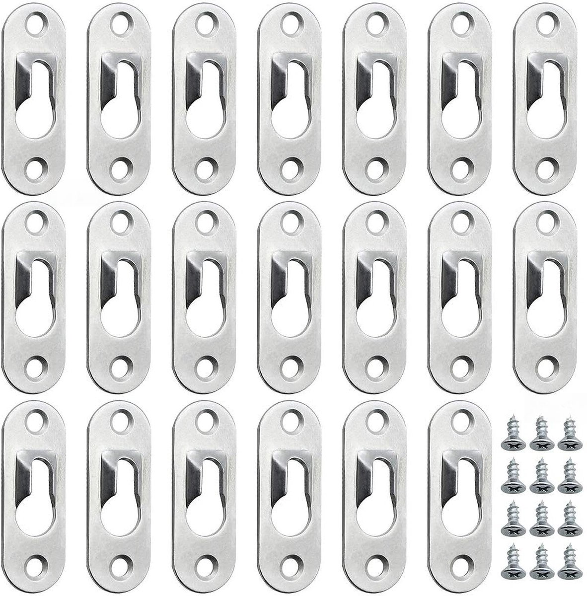 Dailygoods- Sleutelgat Hanger 30 Stuks - Metalen Beugels - 44 x 16 mm - Inclusief 60 Schroeven - Voor Foto's/Spiegels - Schokbestendig Ontwerp