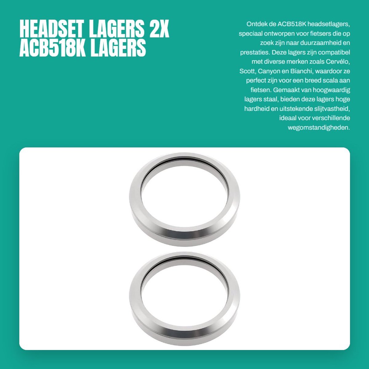 Dailygoods - Headset Lagers - 2x ACB518K lagers - Hoogwaardige prestaties - 40x51.5mm - Geschikt voor fietsmerken - Cervélo en Bianchi