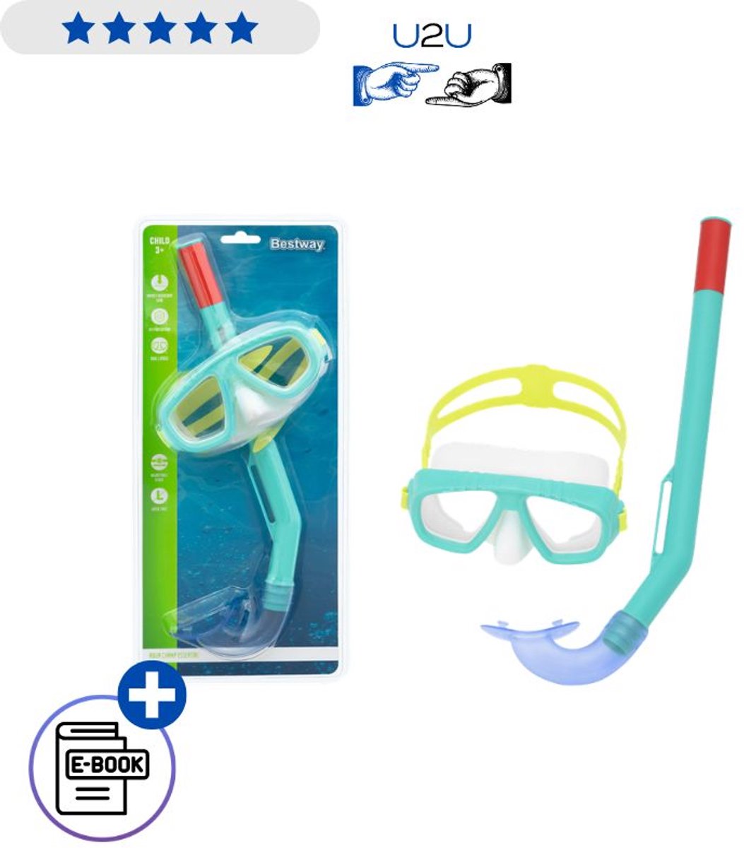 Bestway Duikset 24018 Blauw Kinder Snorkelset Masker Met Snorkel 3+ UV Bescherming Verstelbare Band Latexvrij Zwemset Met Ebook