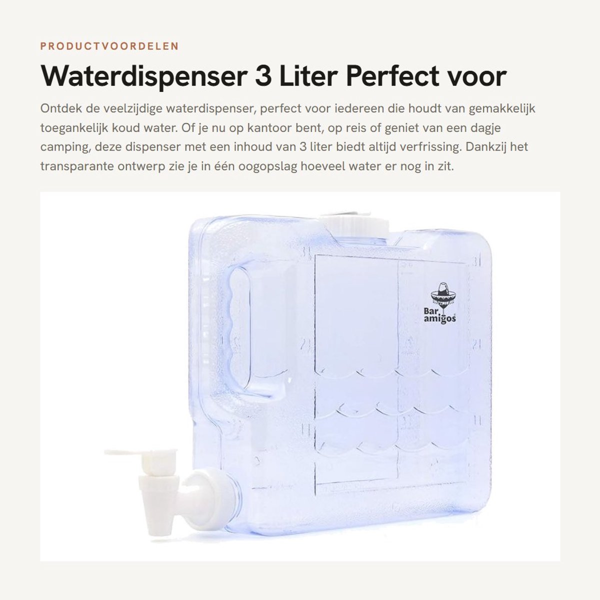 Dailygoods- Waterdispenser 3 Liter - Waterdispenser met Kraantje - Koud Water - PETG Kunststof - Handgreep - Voor Koelkast - Waterkan